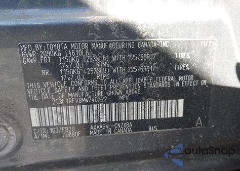 2021 Toyota Rav4 Le from USA, damaged, VIN 2T3F1RFV8MW240722